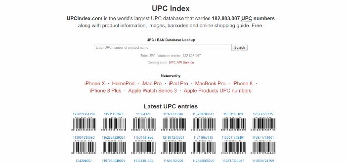 Trang web UPC Index